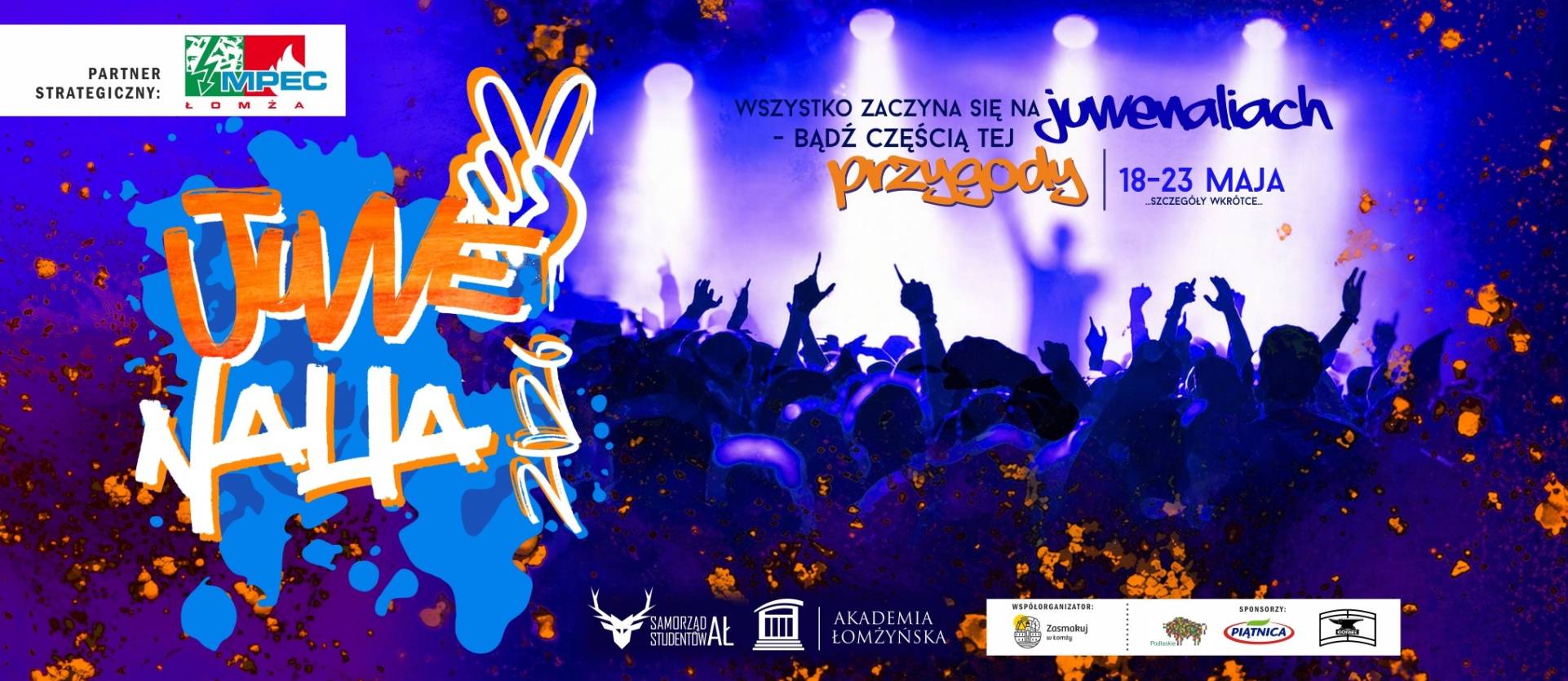 Plakat promujący Juwenalia 2026 z informacją o wydarzeniu odbywającym się w dniach 18–22 maja.