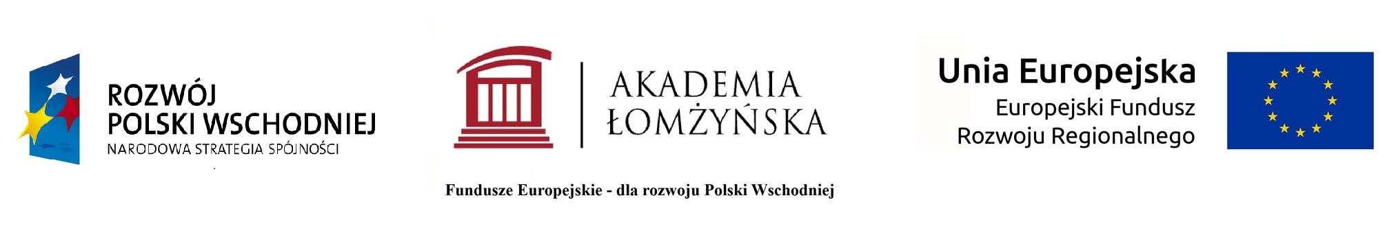 „Logo Programu Rozwój Polski Wschodniej – Narodowa Strategia Spójności.” „Logo Akademii Łomżyńskiej.” „Logo Unii Europejskiej – Europejski Fundusz Rozwoju Regionalnego.”